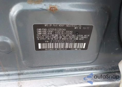 2012 Subaru Impreza 2.0I Sport Premium from USA, damaged, VIN JF1GPAL6XCG203012